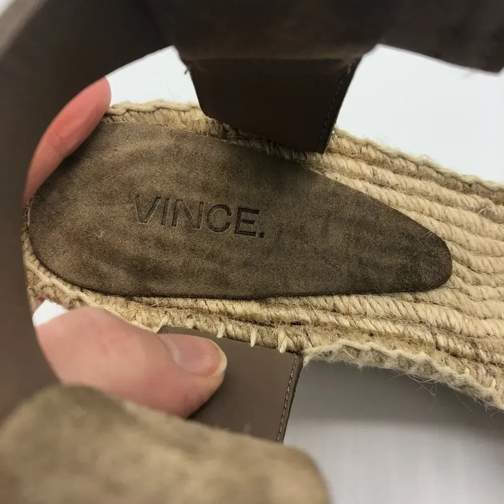 Vince Taupe Leather Espadrille Wedge Sandals Womens 10 Strappy Beachy Casual